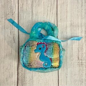 SEAWORLD Kids Colorful Blue Seahorse Souvenir Bag Purse with Tie Ribbon